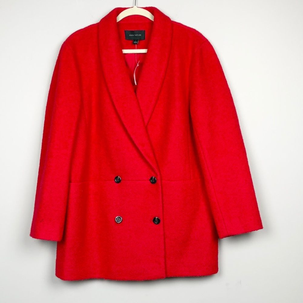 Ann Taylor Red Wool Blend Double Breasted Coat NWT Size M